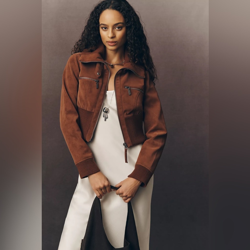 Pilcro Shrunken Faux Suede Bomber Jacket